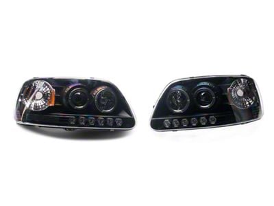 LED Halo Projector Headlights; Black Housing; Clear Lens (97-03 F-150)