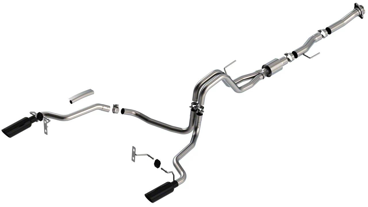 Borla ATAK Dual Exhaust System with Black Chrome Tips; Rear Exit (21-24 5.0L F-150)