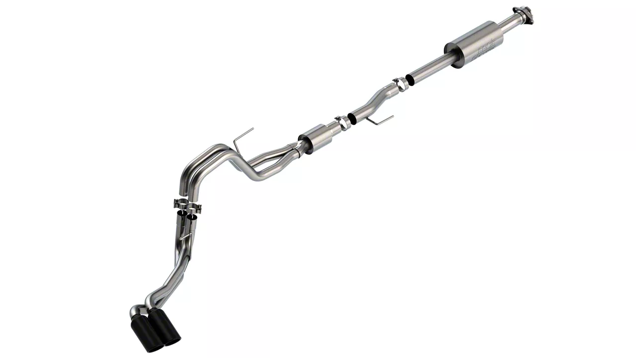 Borla S-Type Dual Exhaust System with Black Chrome Tips; Same Side Exit (21-24 5.0L F-150, Excluding Tremor)