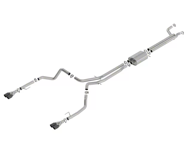 Borla S-Type True Dual Exhaust System with Quad Black Chrome; Rear Exit (19-24 6.2L Sierra 1500 w/ Factory Dual Exhaust, Excluding AT4X)