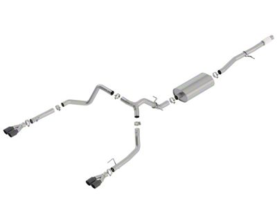Borla Touring Dual Exhaust System with Quad Black Chrome Tips; Rear Exit (19-25 5.3L Sierra 1500 w/ Factory Dual Exhaust)