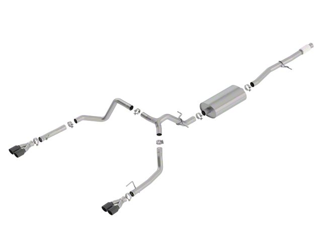 Borla Touring Dual Exhaust System with Quad Black Chrome Tips; Rear Exit (19-24 5.3L Sierra 1500 w/ Factory Dual Exhaust)