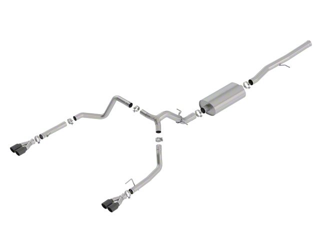 Borla Touring Dual Exhaust System with Quad Black Chrome Tips; Rear Exit (19-24 6.2L Sierra 1500 w/ Factory Dual Exhaust, Excluding AT4X)