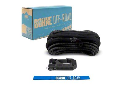 Borne Off-Road Synthetic Winch Rope with Hook and Tether; Grey