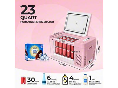 BougeRV 12V 23-Quart Portable Fridge; Pink