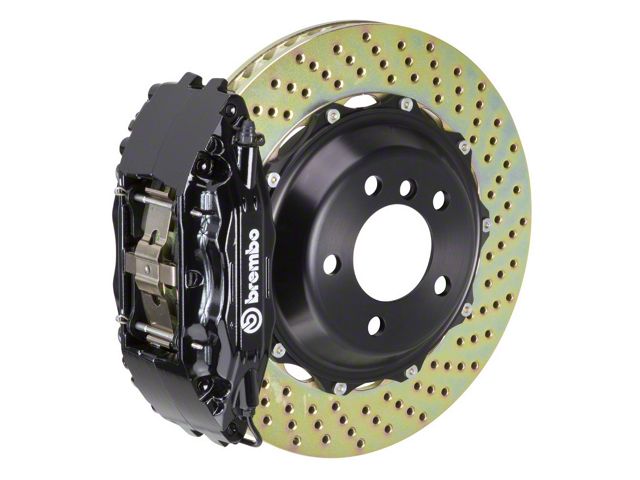 Brembo GT Series 4-Piston Front Big Brake Kit with 14-Inch 2-Piece Cross Drilled Rotors; Black Calipers (97-03 4WD F-150)