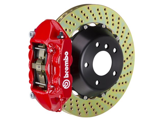 Brembo GT Series 4-Piston Rear Big Brake Kit with 15-Inch 2-Piece Cross Drilled Rotors; Red Calipers (15-17 F-150, Excluding Raptor)