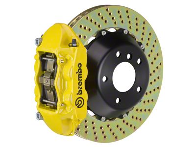 Brembo GT Series 4-Piston Rear Big Brake Kit with 15-Inch 2-Piece Cross Drilled Rotors; Yellow Calipers (15-17 F-150, Excluding Raptor)