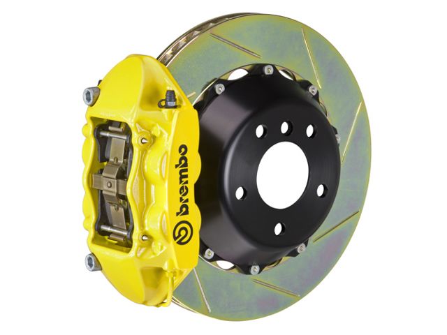 Brembo GT Series 4-Piston Rear Big Brake Kit with 15-Inch 2-Piece Type 1 Slotted Rotors; Yellow Calipers (2017 F-150 Raptor)
