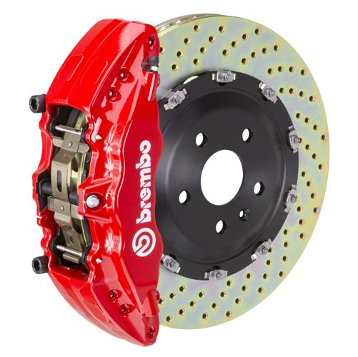 Brembo GT Series 6-Piston Front Big Brake Kit with 15-Inch 2-Piece Cross Drilled Rotors; Red Calipers (21-24 F-150 Raptor)
