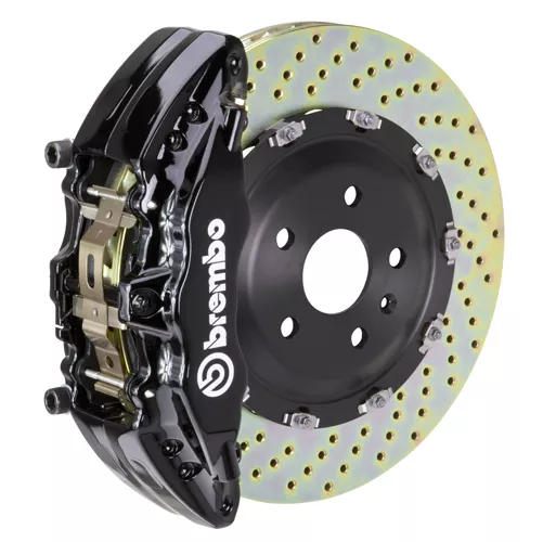 Brembo GT Series 6-Piston Front Big Brake Kit with 15-Inch 2-Piece Cross Drilled Rotors; Black Calipers (21-24 F-150, Excluding Raptor)