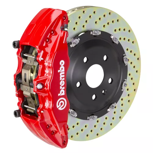 Brembo GT Series 6-Piston Front Big Brake Kit with 15-Inch 2-Piece Cross Drilled Rotors; Red Calipers (21-24 F-150, Excluding Raptor)