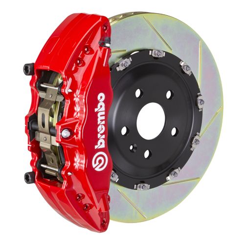 Brembo GT Series 6-Piston Front Big Brake Kit with 15-Inch 2-Piece Type 1 Slotted Rotors; Red Calipers (21-24 F-150, Excluding Raptor)