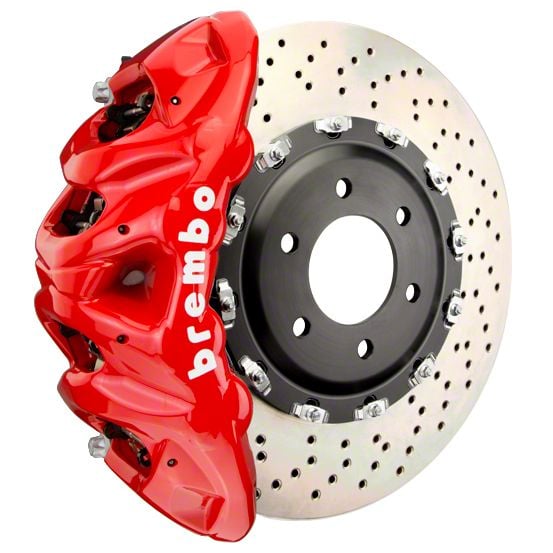 Brembo GT Series 8-Piston Front Big Brake Kit with 16.20-Inch 2-Piece Cross Drilled Rotors; Red Calipers (21-24 F-150 Raptor)