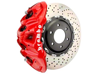 Brembo GT Series 8-Piston Front Big Brake Kit with 16.20-Inch 2-Piece Cross Drilled Rotors; Red Calipers (21-24 F-150 Raptor)