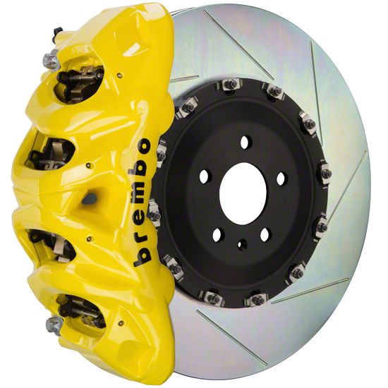 Brembo GT Series 8-Piston Front Big Brake Kit with 16.20-Inch Type 1 Slotted Rotors; Fluorescent Yellow Calipers (21-24 F-150 Raptor)