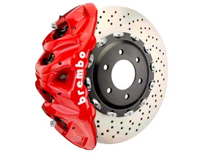 Brembo GT Series 8-Piston Front Big Brake Kit with 16.20-Inch 2-Piece Cross Drilled Rotors; Red Calipers (21-24 F-150, Excluding Raptor)