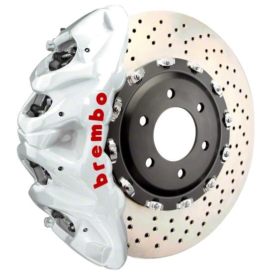 Brembo GT Series 8-Piston Front Big Brake Kit with 16.20-Inch 2-Piece Cross Drilled Rotors; White Calipers (21-24 F-150, Excluding Raptor)
