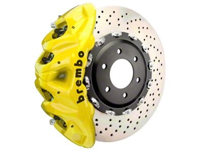 Brembo GT Series 8-Piston Front Big Brake Kit with 16.20-Inch 2-Piece Cross Drilled Rotors; Yellow Calipers (21-25 F-150, Excluding Raptor)