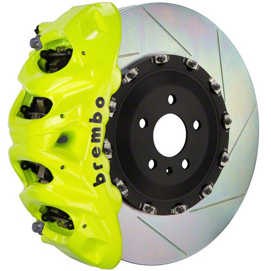 Brembo GT Series 8-Piston Front Big Brake Kit with 16.20-Inch 2-Piece Type 1 Slotted Rotors; Fluorescent Yellow Calipers (21-24 F-150, Excluding…