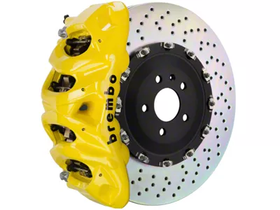 Brembo GT Series 8-Piston Front Big Brake Kit with 16.20-Inch 2-Piece Cross Drilled Rotors; Yellow Calipers (15-20 F-150, Excluding Raptor)
