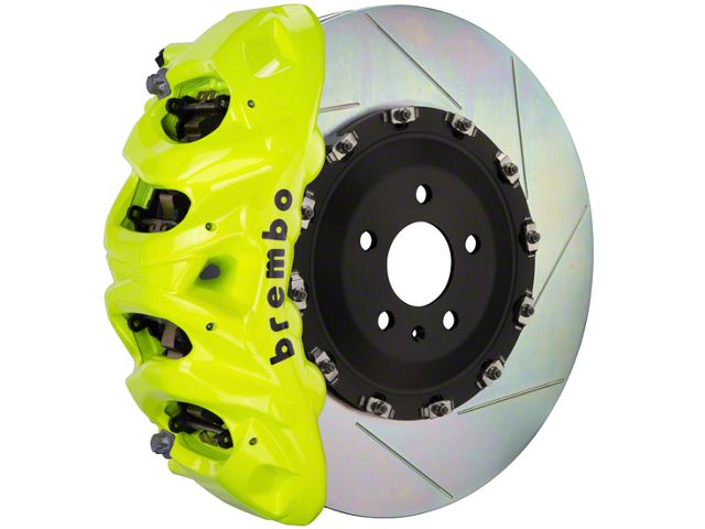 Brembo GT Series 8-Piston Front Big Brake Kit with 16.20-Inch 2-Piece Type 1 Slotted Rotors; Fluorescent Yellow Calipers (15-20 F-150, Excluding Raptor)