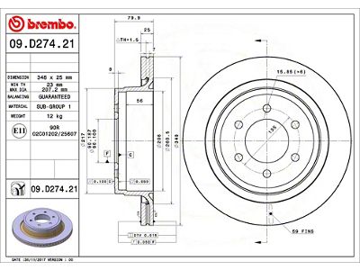 Brembo Vented 6-Lug Rotor; Rear (12-14 F-150 w/o Heavy Duty Payload Package; 15-20 F-150 w/ Manual Parking Brake)