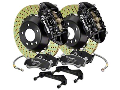 Brembo GT Series 4-Piston Rear Big Brake Kit with 15-Inch Cross Drilled Rotors; Black Calipers (2017 F-150 Raptor)