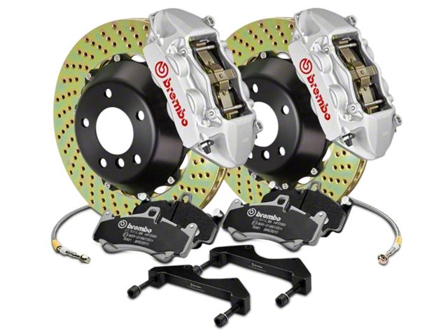 Brembo GT Series 4-Piston Rear Big Brake Kit with 15-Inch Cross Drilled Rotors; Silver Calipers (2017 F-150 Raptor)
