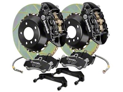 Brembo GT Series 4-Piston Rear Big Brake Kit with 15-Inch Type 1 Slotted Rotors; Black Calipers (2017 F-150 Raptor)