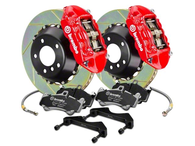 Brembo GT Series 4-Piston Rear Big Brake Kit with 15-Inch Type 1 Slotted Rotors; Red Calipers (2017 F-150 Raptor)