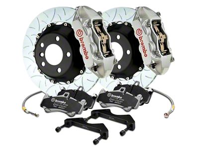 Brembo GT Series 4-Piston Rear Big Brake Kit with 15-Inch Type 3 Slotted Rotors; Silver Calipers (2017 F-150 Raptor)