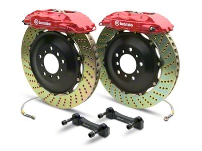 Brembo GT Series 4-Piston Rear Big Brake Kit with 2-Piece Cross Drilled Rotors; Red Calipers (14-18 Sierra 1500)