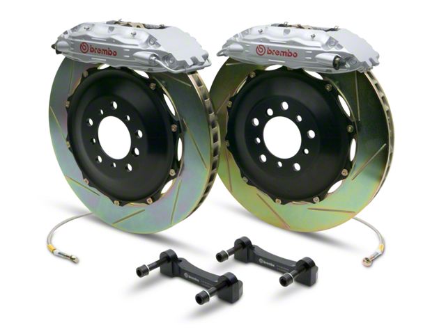 Brembo GT Series 4-Piston Rear Big Brake Kit with 2-Piece Slotted Rotors; Silver Calipers (14-18 Sierra 1500)