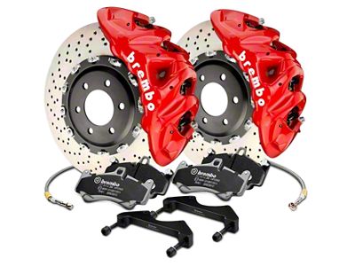 Brembo GT Series 8-Piston Front Big Brake Kit with 16.20-Inch Cross Drilled Rotors; Red Calipers (17-20 F-150 Raptor)