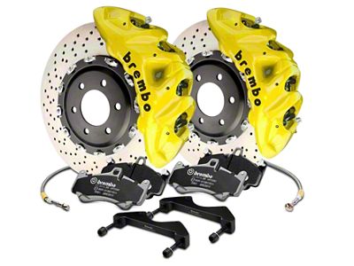 Brembo GT Series 8-Piston Front Big Brake Kit with 16.20-Inch Cross Drilled Rotors; Yellow Calipers (17-20 F-150 Raptor)