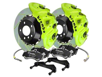 Brembo GT Series 8-Piston Front Big Brake Kit with 16.20-Inch Type 1 Slotted Rotors; Fluorescent Yellow Calipers (17-20 F-150 Raptor)