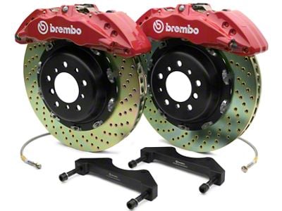 Brembo GT Series 6-Piston Front Big Brake Kit with 2-Piece Cross Drilled Rotors; Red Calipers (07-18 Sierra 1500)