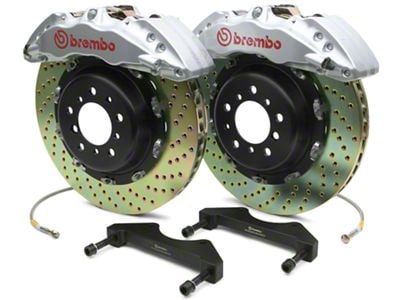 Brembo GT Series 6-Piston Front Big Brake Kit with 2-Piece Cross Drilled Rotors; Silver Calipers (07-18 Sierra 1500)