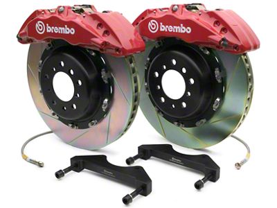 Brembo GT Series 6-Piston Front Big Brake Kit with 2-Piece Slotted Rotors; Red Calipers (07-18 Sierra 1500)