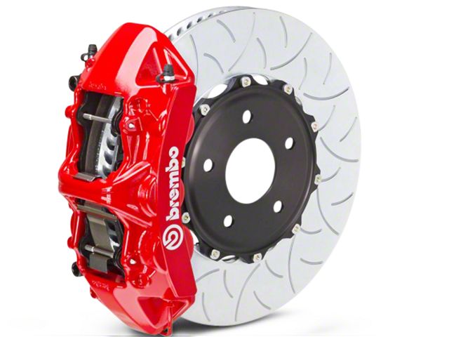 Brembo GT Series 6-Piston Front Big Brake Kit with Type 3 Slotted Rotors; Red Calipers (07-18 Sierra 1500)
