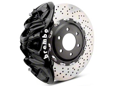Brembo GT Series 8-Piston Front Big Brake Kit with 2-Piece Cross Drilled Rotors; Black Calipers (07-18 Sierra 1500)