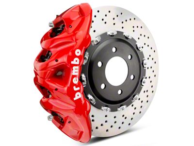 Brembo GT Series 8-Piston Front Big Brake Kit with 2-Piece Cross Drilled Rotors; Red Calipers (07-18 Sierra 1500)