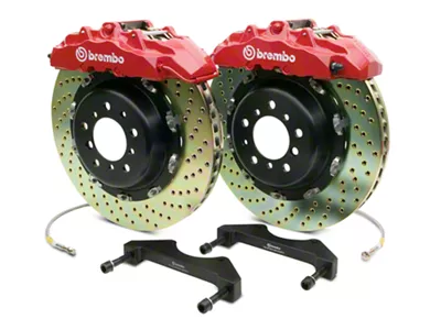 Brembo GT Series 8-Piston Front Big Brake Kit with 2-Piece Cross Drilled Rotors; Red Calipers (07-18 Silverado 1500)