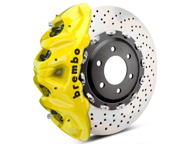 Brembo GT Series 8-Piston Front Big Brake Kit with 2-Piece Cross Drilled Rotors; Yellow Calipers (07-18 Sierra 1500)