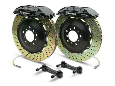 Brembo GT Series 4-Piston Rear Big Brake Kit with 2-Piece Cross Drilled Rotors; Black Calipers (14-18 Sierra 1500)