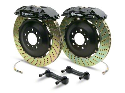 Brembo GT Series 4-Piston Rear Big Brake Kit with 2-Piece Cross Drilled Rotors; Black Calipers (07-13 Sierra 1500)