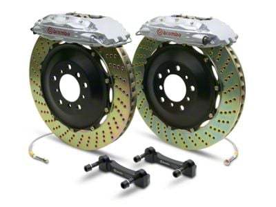 Brembo GT Series 4-Piston Rear Big Brake Kit with 2-Piece Cross Drilled Rotors; Silver Calipers (07-13 Sierra 1500)