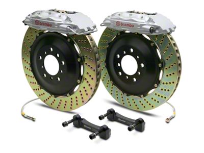 Brembo GT Series 4-Piston Rear Big Brake Kit with 2-Piece Cross Drilled Rotors; Silver Calipers (14-18 Silverado 1500)