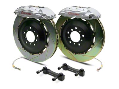 Brembo GT Series 4-Piston Rear Big Brake Kit with 2-Piece Slotted Rotors; Silver Calipers (14-18 Silverado 1500)